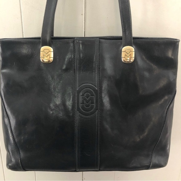 Vintage MARINO ORLANDI Smooth Black Leather Tote - Picture 4 of 17